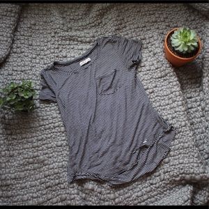 black and white striped short sleeves shirt